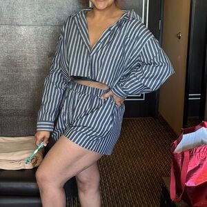 COTTON ON Striped Blue and Light Blue Lounge Set